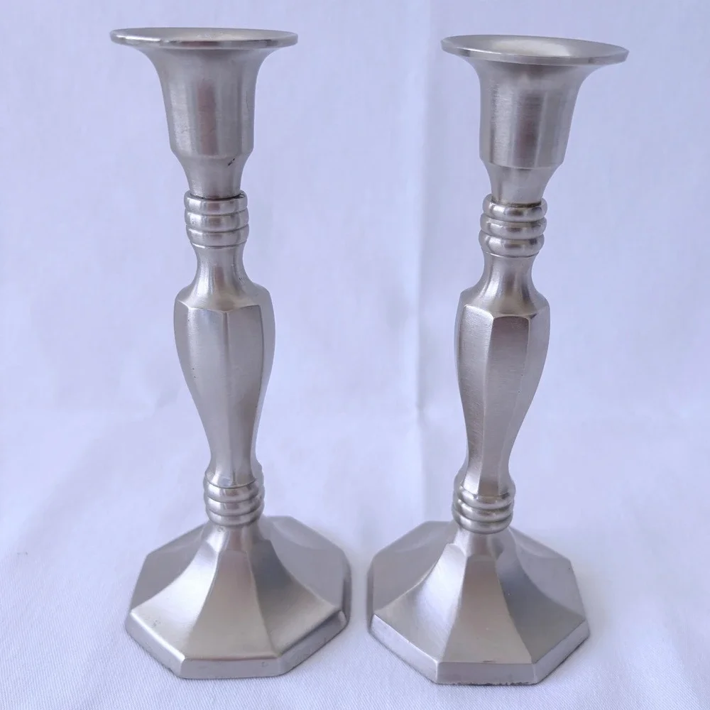 Yankee Candle Candlestick Holders 7in Silver Pewter Finish Set of 2 1085059